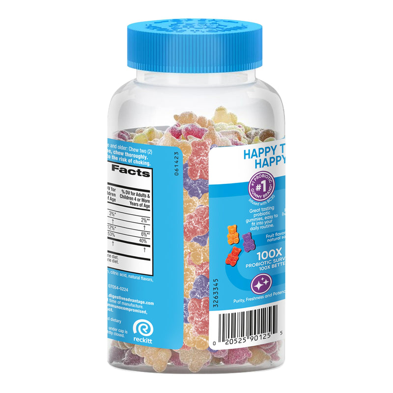 Digestive Advantage Daily Kids Probiotics - 2X 80ct Fruit Flavor Gummies natural fruit flavours 80 Count (Pack of 2)