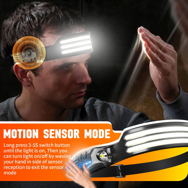 6 Pack Headlamp Rechargeable, LED Headlight Flashlight Super Bright with 230° Wide Beam, Motion Sensor, 5 Modes Waterproof Head Lamp for Outdoor Hiking Running Camping - BeesActive Australia