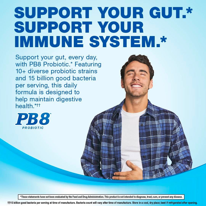 PB8 Probiotic | 15 Billion CFU | 60 Capsules | 10+ Probiotic Strains | for Women and Men | Gluten, Soy, and Milk Free Supplement Natural 60 Count (Pack of 1)