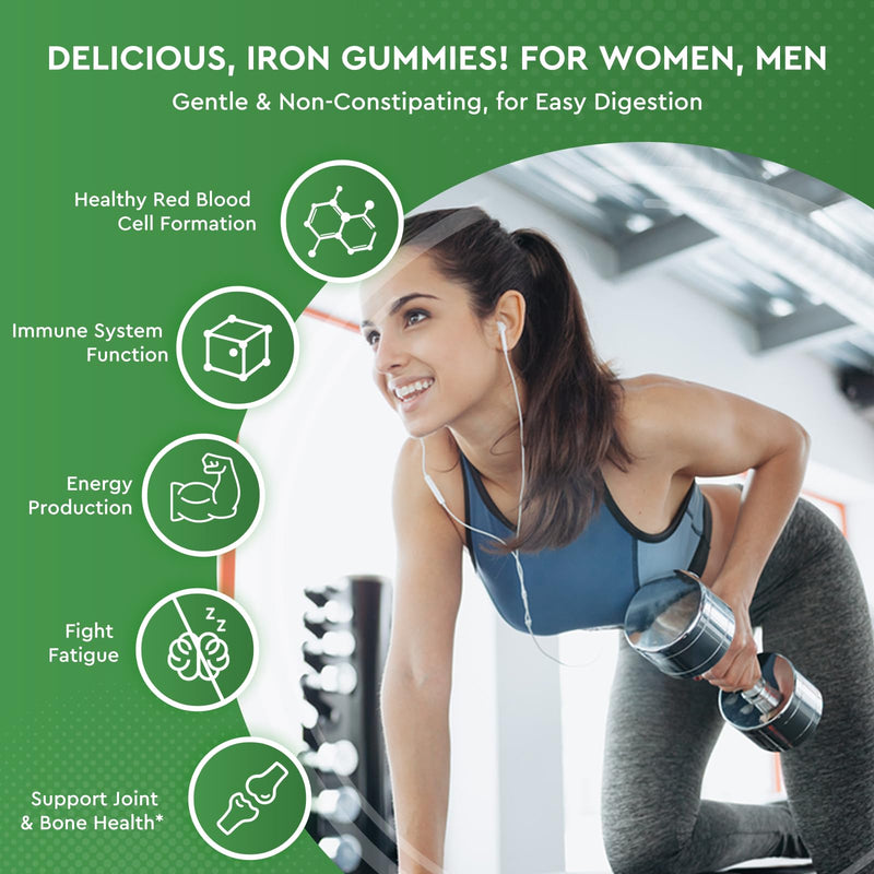 Iron Gummies with Zinc, Calcium, Vitamin C, B6 & B12 | Iron Supplement for Women, Men & Kids | Supports Anemia & Deficiency, Blood Builder & Cell Formation | Chewable Pineapple Flavor | 60 Gummies 60 Count (Pack of 1)