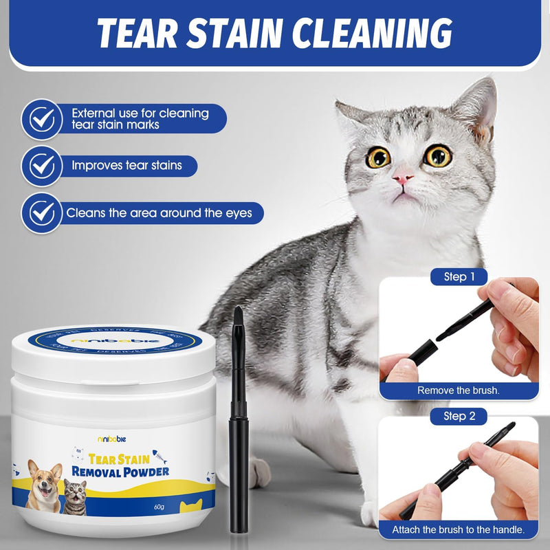Tear Stain Remover Powder for Dogs and Cats,Eye Stain Cleaner,Natural Formula,Remove Tear Stains,Safe & Gentle Eye Care for Pets (2.12 Oz) 2.12 Oz - BeesActive Australia