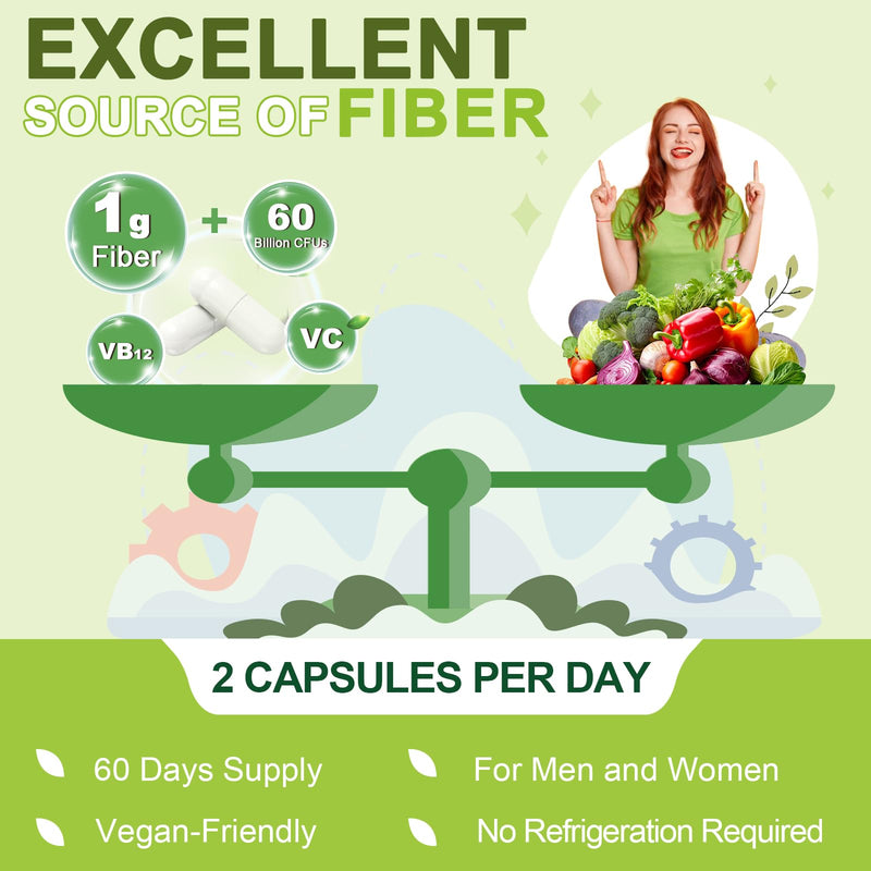 NATURE TARGET Prebiotic Fiber Supplement with Probiotic, 120 Vegan Capsules | Fiber Pills with 60 Billion Probiotics for Women & Men Digestive Health, Regularity, Supports Occasional Constipation 120 Count (Pack of 1)