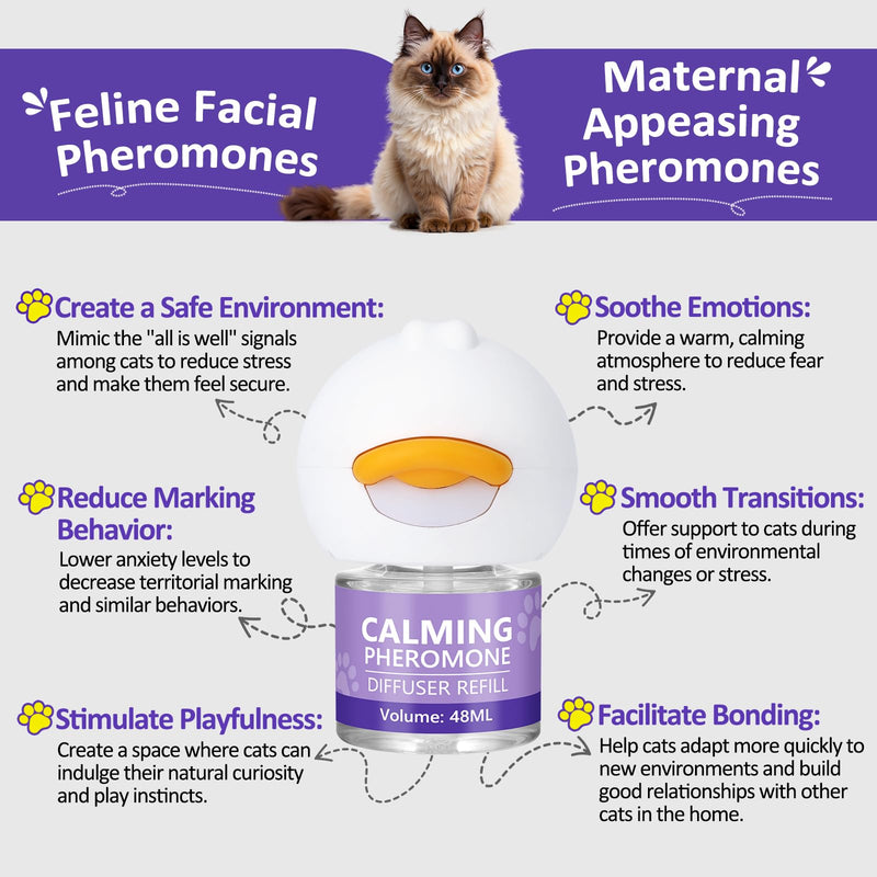 OcePor Cat Calming Diffuser 4 Refill Solutions, 2 Plugs- Cat Pheromones Calming Diffuser Refill, Pheromone Diffuser to Calm Cats, Cat Anxiety Relief