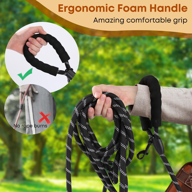 Long Dog Leash for Dog Training 16FT/30FT/50FT/100FT, Reflective Dog Leash with Lockable Hook, Heavy Duty Dog Lead Tie Out Rope for Large Medium Small Dogs Outside Walking, Playing, Camping, or Yard 30FT*3/8 inch Black - BeesActive Australia