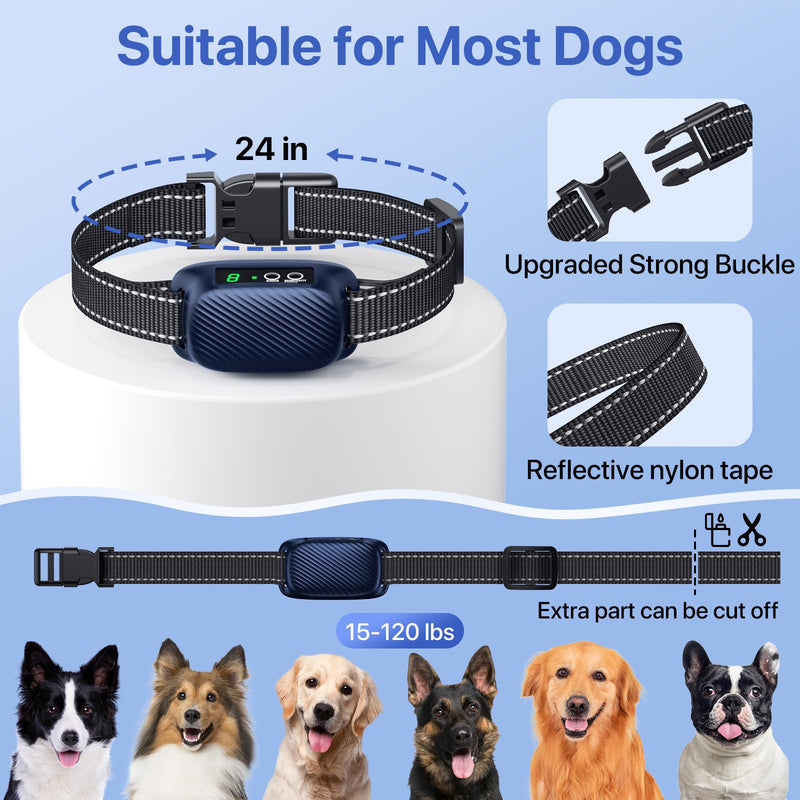 Dog Bark Collar, Humane Anti Bark Collar with 8 Sensitivity Levels for Medium Large Dogs, Automatic Waterproof Smart No Bark Collar with Beep Vibration Three Training Modes blue-black - BeesActive Australia