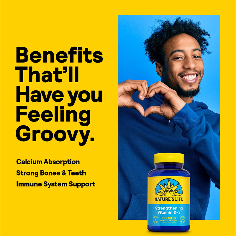 Nature's Life Strengthening Vitamin D3 2000 IU (50 mcg) - Vitamin D - Bone Health and Immune Support Supplement - Easy-to-Swallow Softgels - 60-Day Guarantee, Lab Verified - 240 Servings, 240ct