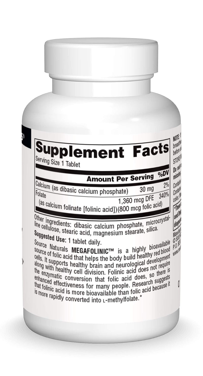 Source Naturals MegaFolinic 800mcg - 60 Tablets 1 60 Count (Pack of 1)