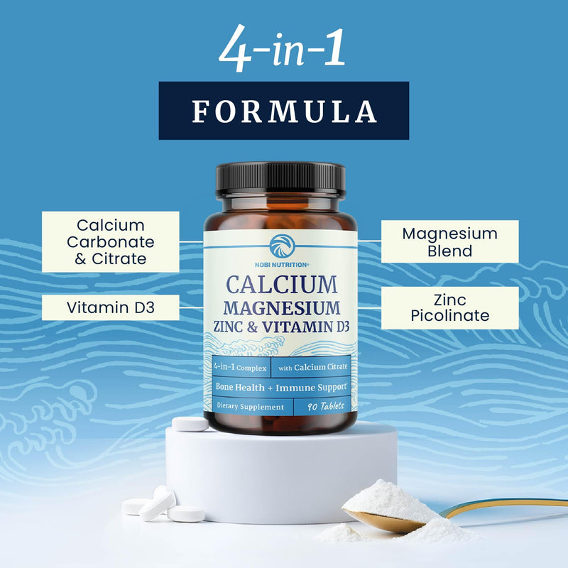Calcium Magnesium Zinc D3 Supplement | Strong Bones, Healthy Teeth & Immune Support | Calcium Citrate Magnesium and Zinc with Vitamin D3 | 4-in-1 Cal Mag Supplement | 90 Tablets (1 Month Supply) | Muscle & Nervous System Support, Calcium Citrate Magnes...