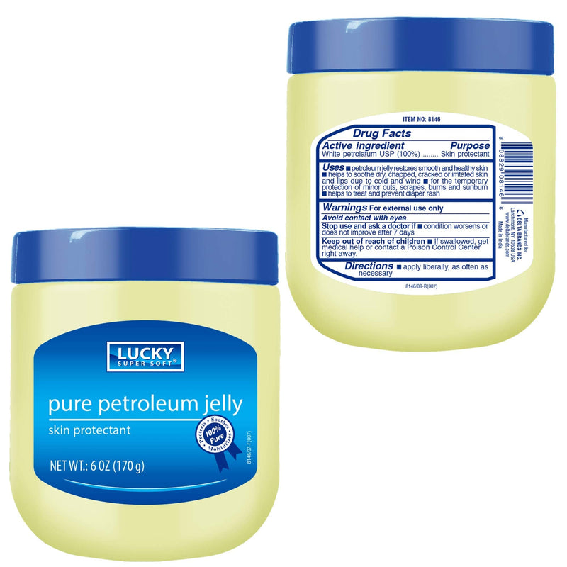Lucky Super Soft Small Petroleum Jelly for Dry Skin, Skin Protectant Jelly Forms Water-Resistant Barrier Against Moisture to Protect Cuts, Scrapes and Burns,12-Jar Pack 6 Oz Each Unscented