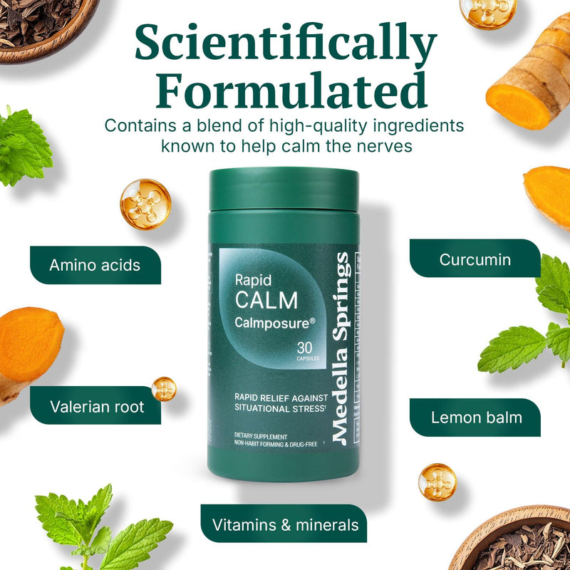 Anti Stress Supplements - Quick Relief from Situational Stress (60 Caps) | Calm Supplement - Side Effect-Free Stress Pills - Calming Supplements for Adults with Magnesium & Vitamin C Calmposure