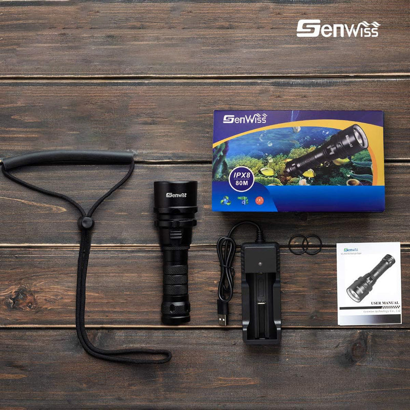 Scuba Diving Flashlight Dive Torch 2000 Lumen Waterproof Underwater XM-L2 LED Submarine Lights Holder with Charger for Under Water Deep Sea Cave at Night GN-T41 - BeesActive Australia