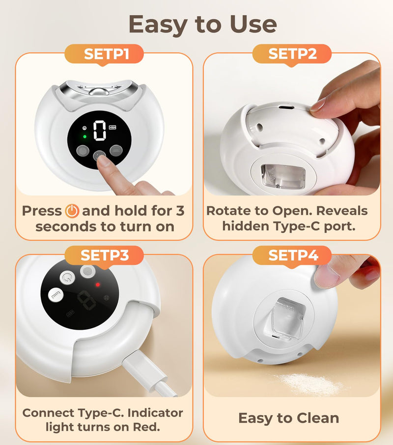 Electric Nail Clippers for All Ages, Rechargeable Safety Grinder, Pinch-Free Auto Trimmer with Debris Catcher, 3-Speeds Nail File and Polisher with LED Light, Quiet Care for Baby, Seniors and Adults White