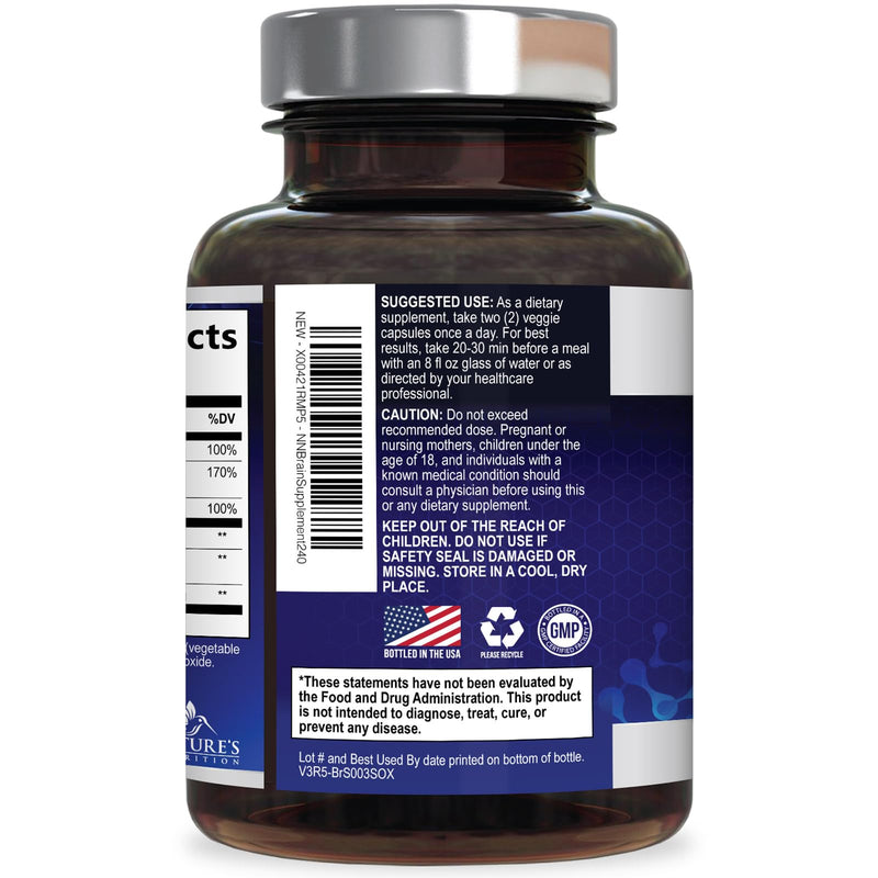 Brain Memory Supplement Pills - 3X Strength Nootropics for Concentration, Clarity & Focus Support - Brain Health Cognitive Vitamins with Bacopa, Phosphatidylserine & DMAE, Brain Booster - 240 Capsules 240 Count (Pack of 1)