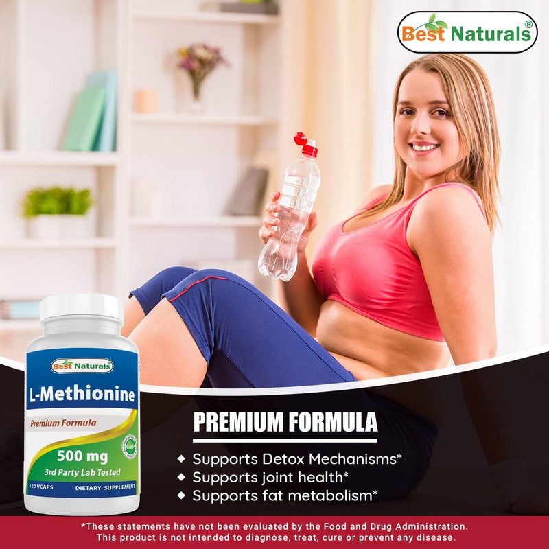 Best Naturals L-Methionine 500 mg 120 Veggie Capsules 120 Count (Pack of 1)