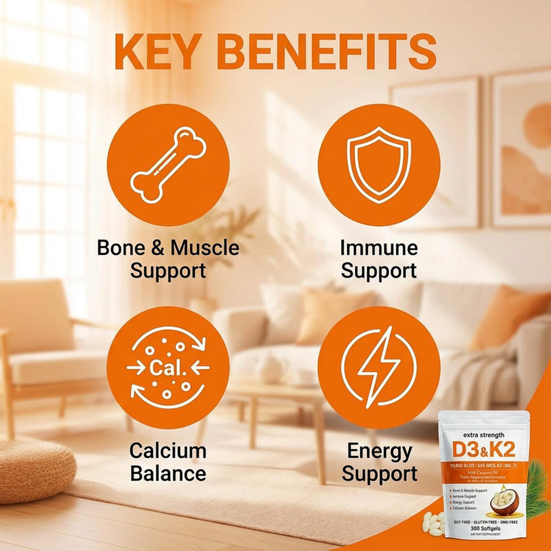 Vitamin D3 K2 Magnesium Complex, Extra Strength D3 & K2 with Triple Magnesium Softgels, D3 K2 Vitamin 10000 IU Softgels(1) 1