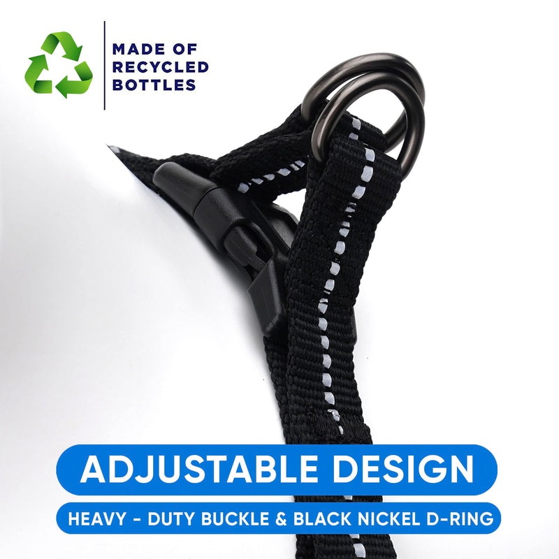 Pawtitas Recycled Dog Harness with Reflective Stitched a Puppy Harness Made from Plastic Bottles Collected from Oceans Small Black Sea Small (Pack of 1) Black ♻️ Recycled Reflective - BeesActive Australia