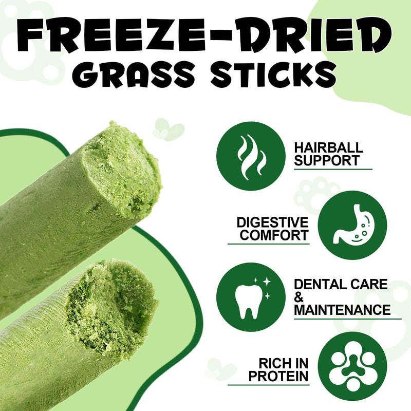 Cat Grass Treats 60g, Cat Grass Teething Stick, Freeze Dried Edible Cats Chew Toy Cats Treats Snack for Teeth Cleaning and Hairball Removal