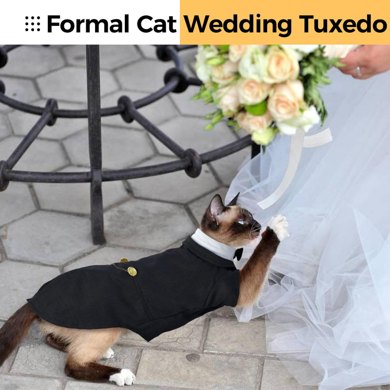 DENTRUN Cat Tuxedo Outfit, Sphynx Cat Costume Formal Suit with Bow Tie, Stylish Cat Shirt Fashion Apparel Fancy Clothes, Kitten Formal Attire Wedding Onesie Costume for Cats Only Large Black - BeesActive Australia