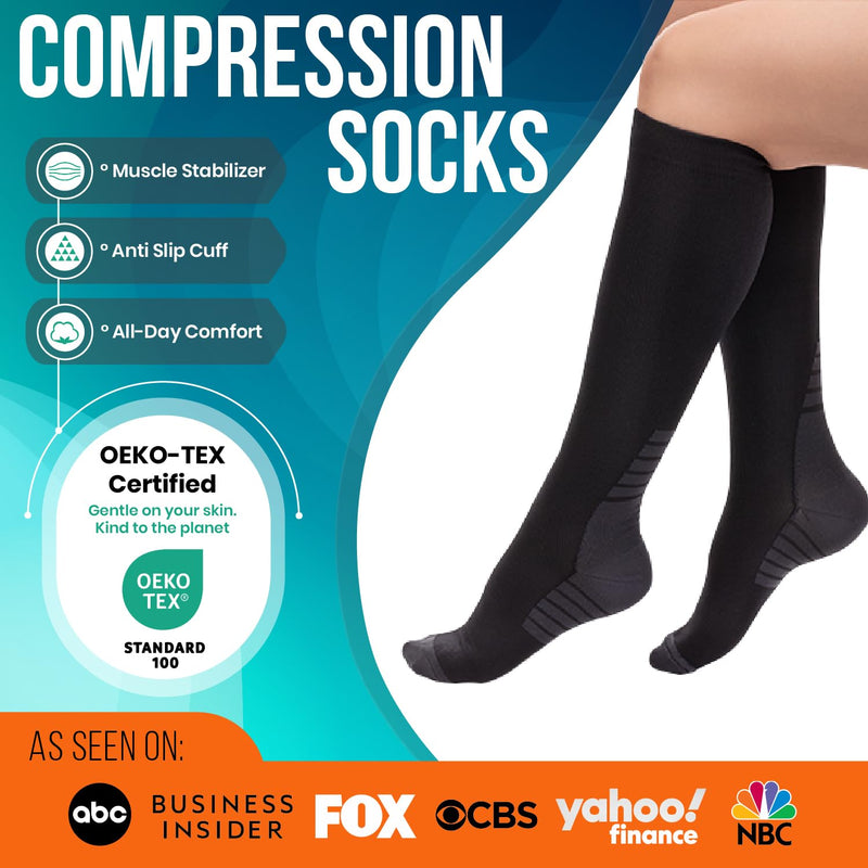 Compression Socks for Women & Men (20-30 mmHg) Support for Flying and Travel, Nurses, Sports and Everyday Wear Black Small-Medium - BeesActive Australia