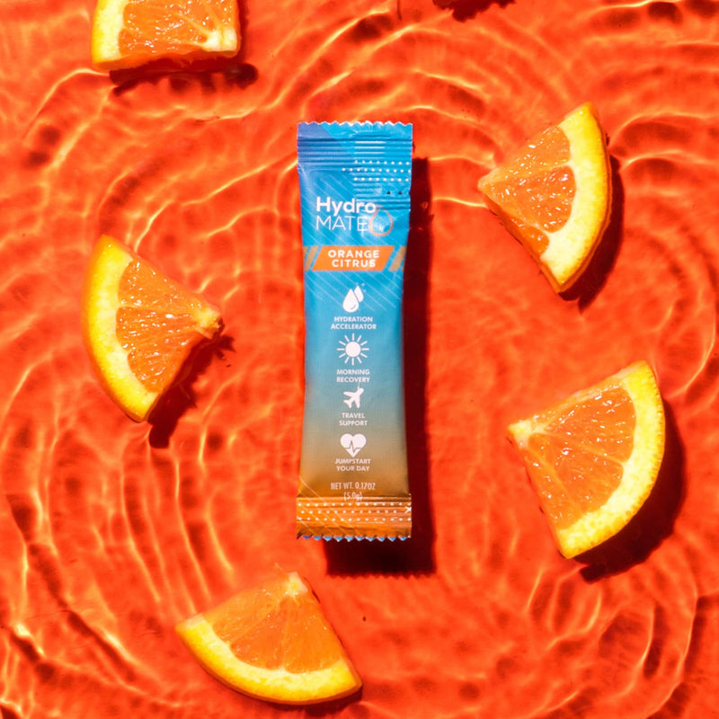 HydroMATE Electrolytes Powder with Low Sugar - 16 Instant Hydration Packets with Vitamin C Orange to Boost Energy - Low Sugar Electrolytes Powder Packets to Support Hydration for Fast Party Recovery 16 Count (Pack of 1)