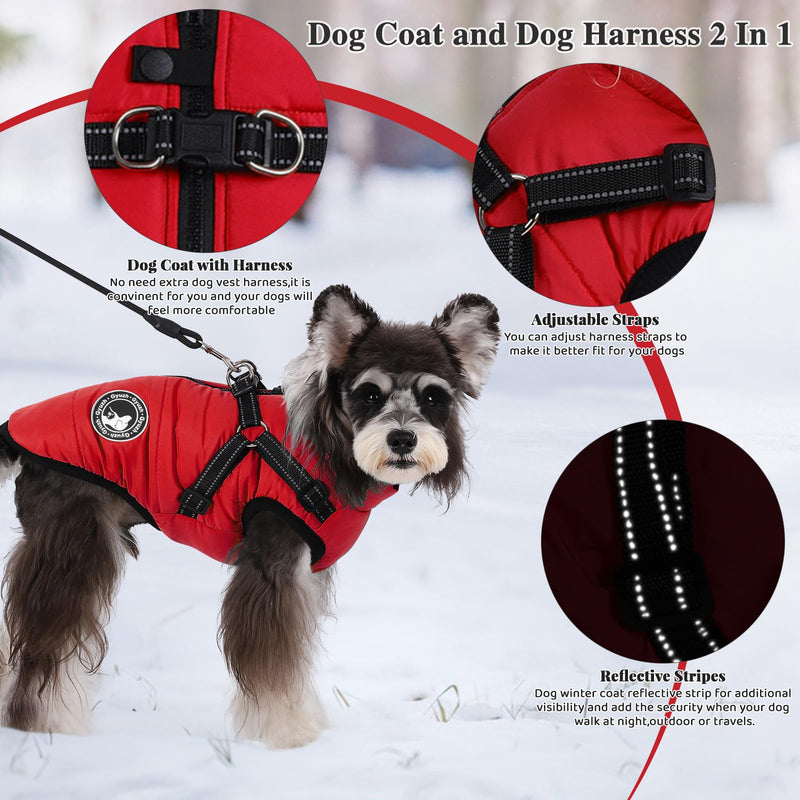 Gyuzh Dog Coat with Harness Winter Dog Coat Fleece Dog Jacket Waterproof Dog Coat Zipper Dog Jacket Puppy Coat Small Dog Clothes Dog Coat with Reflective Harness for Smal Medium Large Dogs red - BeesActive Australia