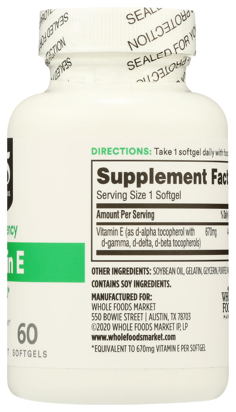 365 by Whole Foods Market, Vitamin E 1000 IU, 60 Count 60 Count (Pack of 1)