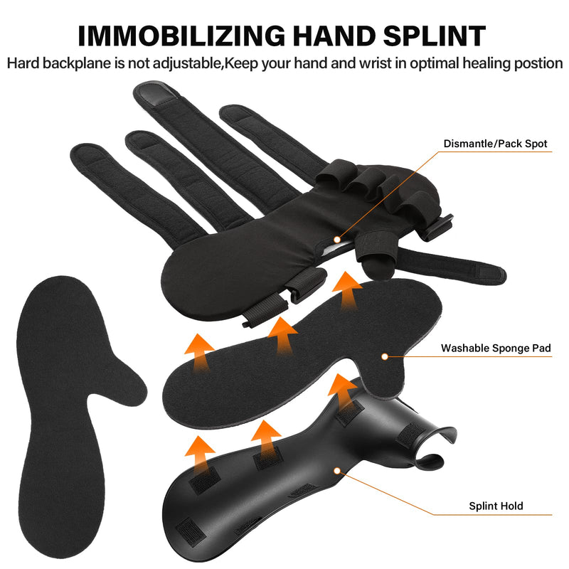 Stroke Resting Hand Splint Right&Left Resting Hand Splint with Finger Separator Functional Night Immobilizer Wrist Finger Brace for Carpel Tunnel Pain,Sprain Fracture,Tendonitis (Left,Black) Left,Black
