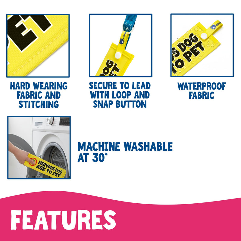 Nervous Dog Ask To Pet Sleeve for Reactive Nervous Dogs, Reflective, Waterproof, Double Sided Slip-on for the Dog Lead (Yellow - Don't Touch Sign) Yellow - Don't Touch Sign