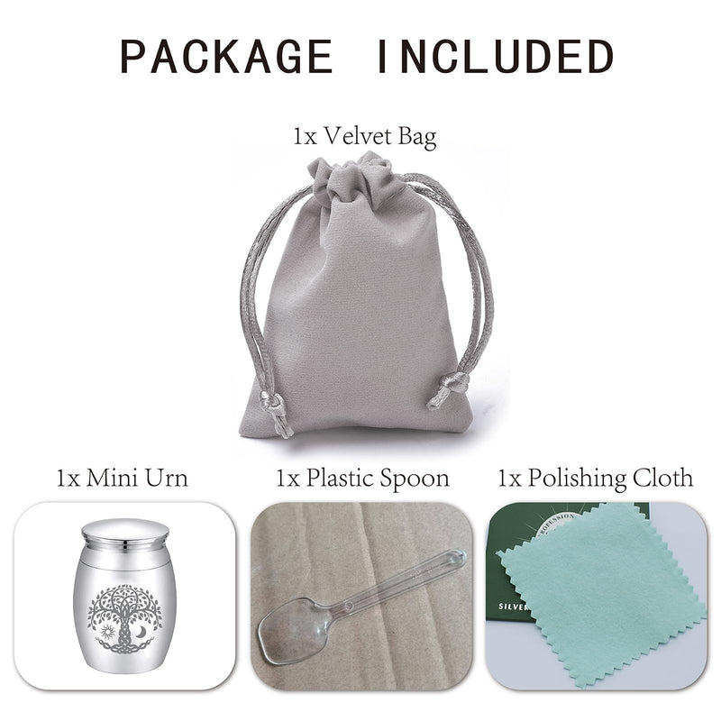CREATCABIN Small Urns for Ashes, Mini Urns for Ashes, Keepsake, Memorial, Stainless Steel, Metal, Funeral Urn, Sun, Moon, Funeral for Pet, Human, Dog, Cat, 4x3cm, Tree of Life (Silver) Tree of Life - BeesActive Australia