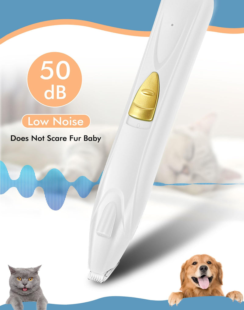 LEYOUFU Dog Clippers for Grooming, Cordless Dog Grooming Kit for Small Dogs with LED Light, Rechargeable Low Noise Cat Hair Trimmer for Grooming Pet Hair Around Paws, Eyes, Ears, Face, Rump (White) White - BeesActive Australia