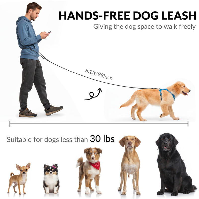 8.2ft Hands Free Dog Leash,Versatile Waist & Crossbody Lead for Medium Dogs,Waterproof & Adjustable for Running Jogging Walking, 360° Swivel Metal Buckle (Black) Black