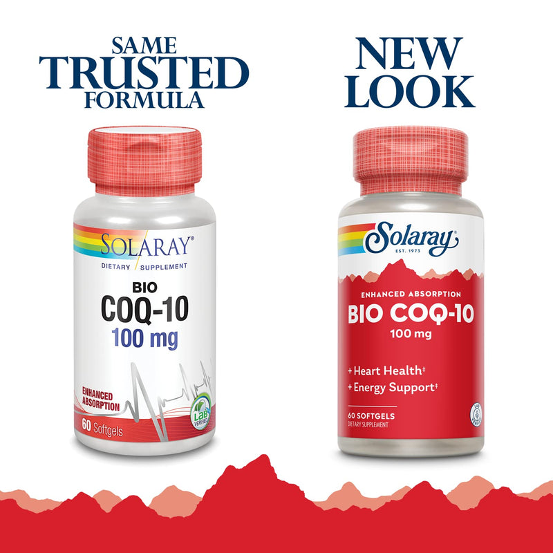 SOLARAY Bio CoQ10 100 mg, 60 Softgels | Heart & Cellular Energy Support, CoQsol Enhanced Absorption, Vitamins A & E, 60 Servings, Lab Verified