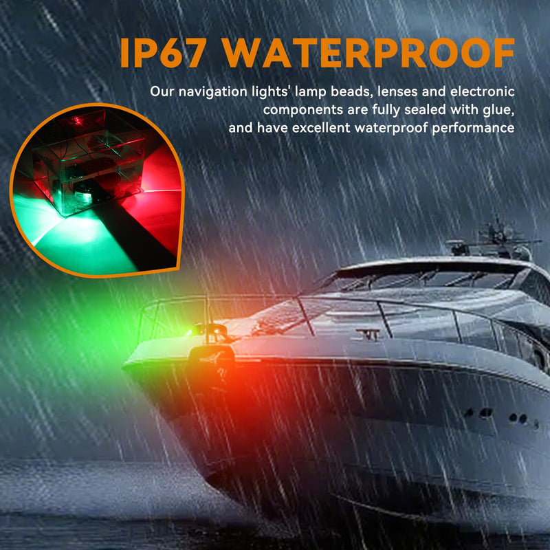 Boat Navigation Lights, Integrated Split 2-in-1 Red and Green LED Bow Lights, IP67 Waterproof Navigation Lights Boat Bow Lights for Pontoon, Yacht and Small Boats(Black)