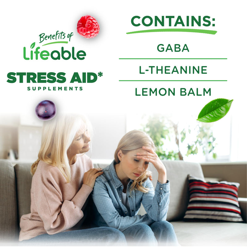 Lifeable Stress Aid Gummies for Teens | with Lemon Balm, GABA and L Theanine Supplements | Vegan Non GMO Mood Support Supplement | Great Tasing Stress Vitamins | L-Theanine for Teen | 90 Gummies