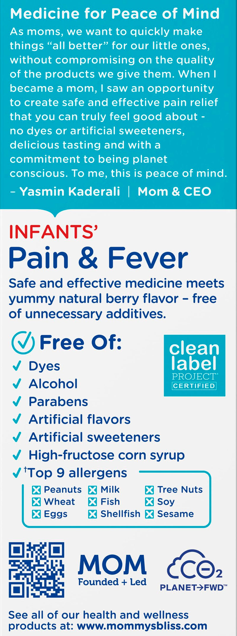 Mommy's Bliss Infants' Pain and Fever Reducer, Baby Acetaminophen, Dye Free, Delicious Mixed Berry Flavor, Ages 2+, 2 Fluid Ounces