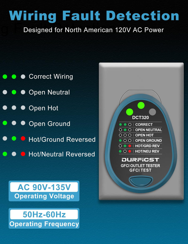 DURFICST Circuit Breaker Finder with GFCI Outlet Tester, 90-135V NCV Electrical Circuit Tracer Tool with LCD Display & Buzzer Alarm for Electricians/DIY, Includes Adapters and Carrying Case DCT320KIT Circuit Breaker Finder with 3 Accessories