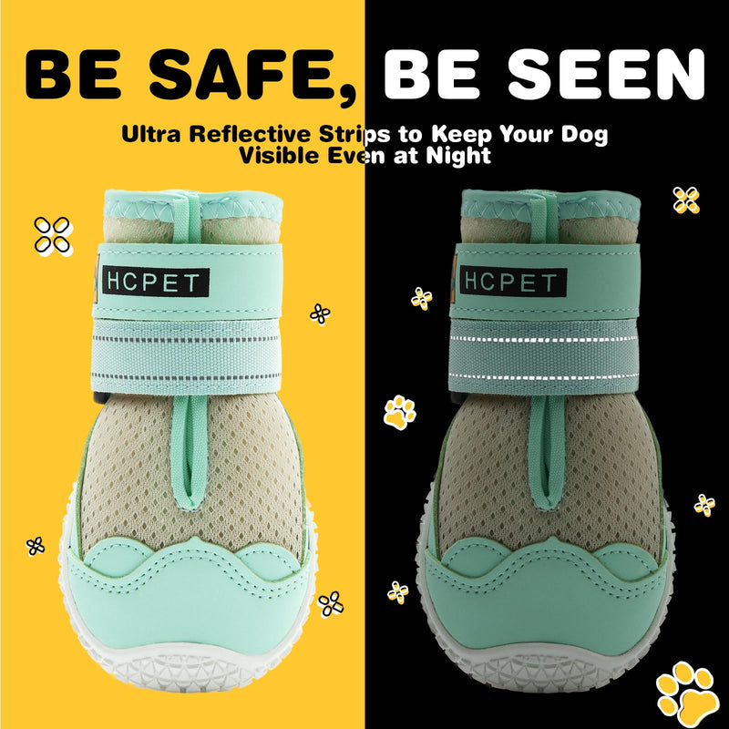 Hcpet Dog Shoes for Large Dogs, Breathable Dog Booties for Small Medium Dogs, Anti-Slip Dog Boots & Paw Protectors for Hot Pavement Winter Snow Hiking with Reflective Straps Green Size 1 #1 (Width 1.37 inch) for 10-23 lbs - BeesActive Australia
