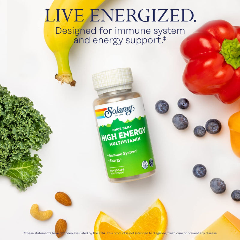 SOLARAY Once Daily High Energy Multivitamin, w/No Iron | Complete Multi w/Whole Food & Herb Base | Non-GMO | 60 VegCaps 60 Count (Pack of 1)