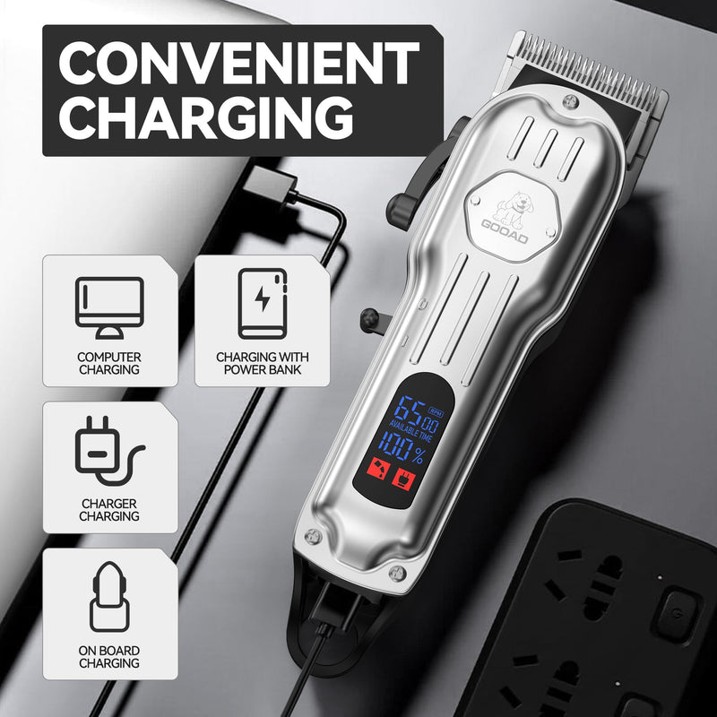 Professional Dog Grooming Clippers Cordless Dog Trimmer for Grooming Heavy Thick Hair&Coats, Quiet Dog Shavers for Small and Large Dogs Pet Grooming Kit for Dogs Silver - BeesActive Australia