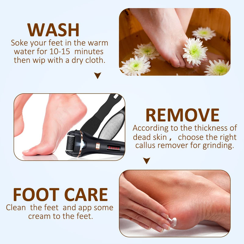 AdamPark Electric Callus Remover for Feet,Rechargeable Foot File Hard Skin Remover,Waterproof 14 in1 Professional Pedicure Kit for Cracked Heels &Dead Skin,with 3 Roller Heads 2 Speed(Black J8) Black J8 - BeesActive Australia