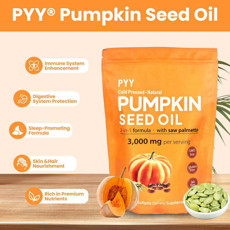 PYY Cold-Pressed Pumpkin Seed Oil & Saw Palmetto Softgels | 300 Count | Rich in Essential Fatty Acids & Phytosterols | Promotes Healthy Hair, Urinary Function, Bladder & Prostate Support 1 Count (Pack of 300)