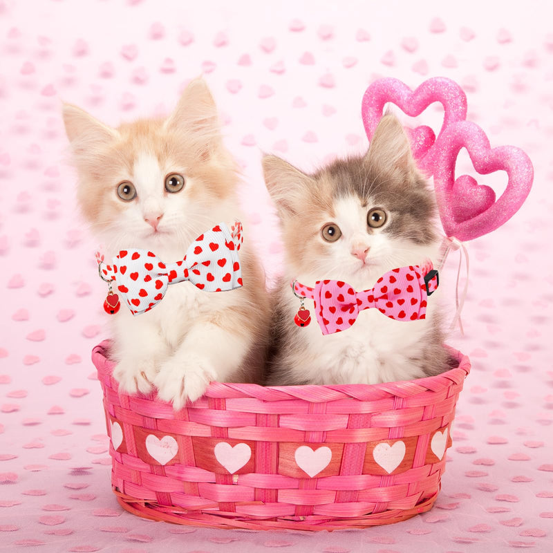 3Pcs Valentine's Day Cat Collar Love Heart Bowtie Collar with Breakaway Bell Red White Pink Adjustable Kitten Collar for Girl Boy Cat Small Pet - BeesActive Australia