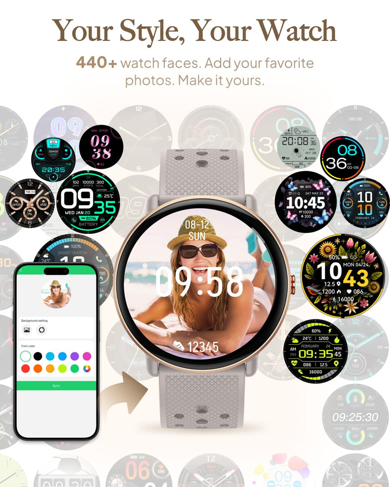 Smart Watch for Women Men, for Android iOS with Sleep & Calorie Monitor, Pedometer Fitness Tracker, Bluetooth Call, IP68 Waterproof, 112+ Sport Modes Round Face Smartwatch (Gold-Pink) Gold-Pink - BeesActive Australia