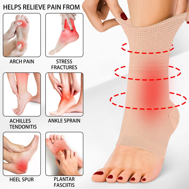 Ankle Brace Compression Sleeves Open Toe Compresion Socks 8-15mmHg for Women Men,Plantar Fasciitis Socks with Arch Support Beige L/XL Beige-2pack Large-X-Large - BeesActive Australia