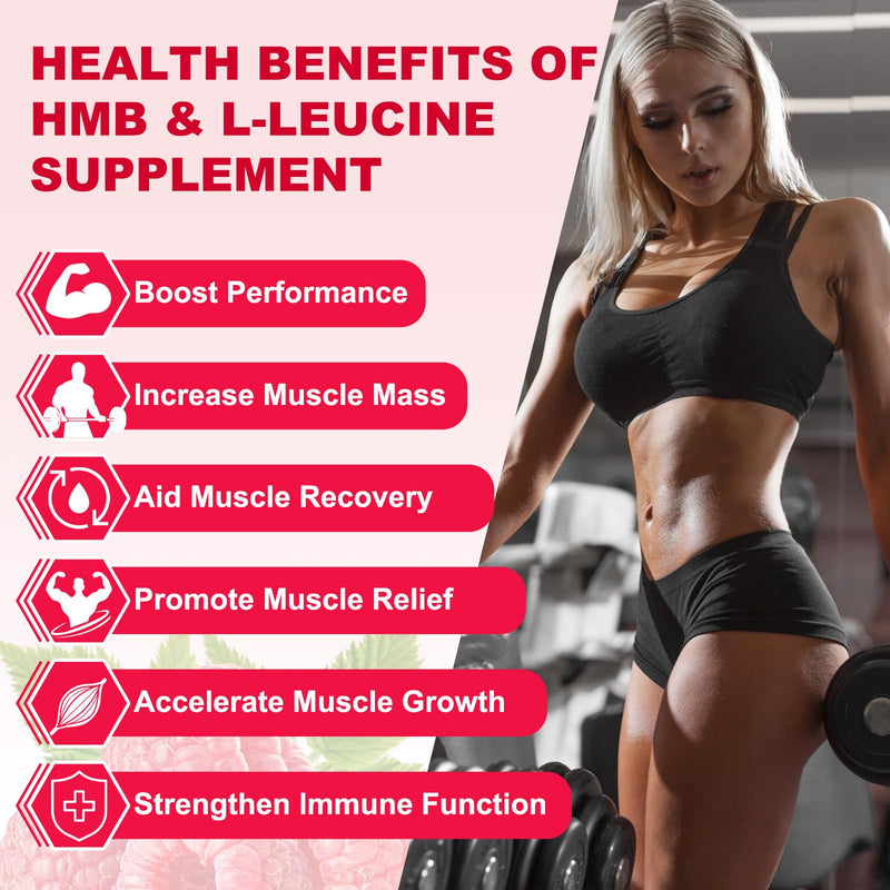 2 Pack HMB and Leucine Gummies HMB Supplements for Men & Women, Vegan | HMB & Leucine Amino Acid for Muscle Growth, Muscle Relief, Sugar Free, Non-GMO, Raspberry Flavor, 120 Count 60 Count (Pack of 2)