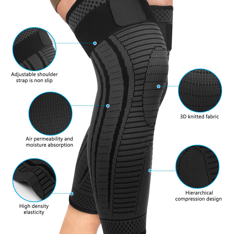 Full Leg Compression Sleeves 2 Pack Long Knee Support for Men and Women for ACJ, Meniscus Tear, Arthritis Black Small - BeesActive Australia