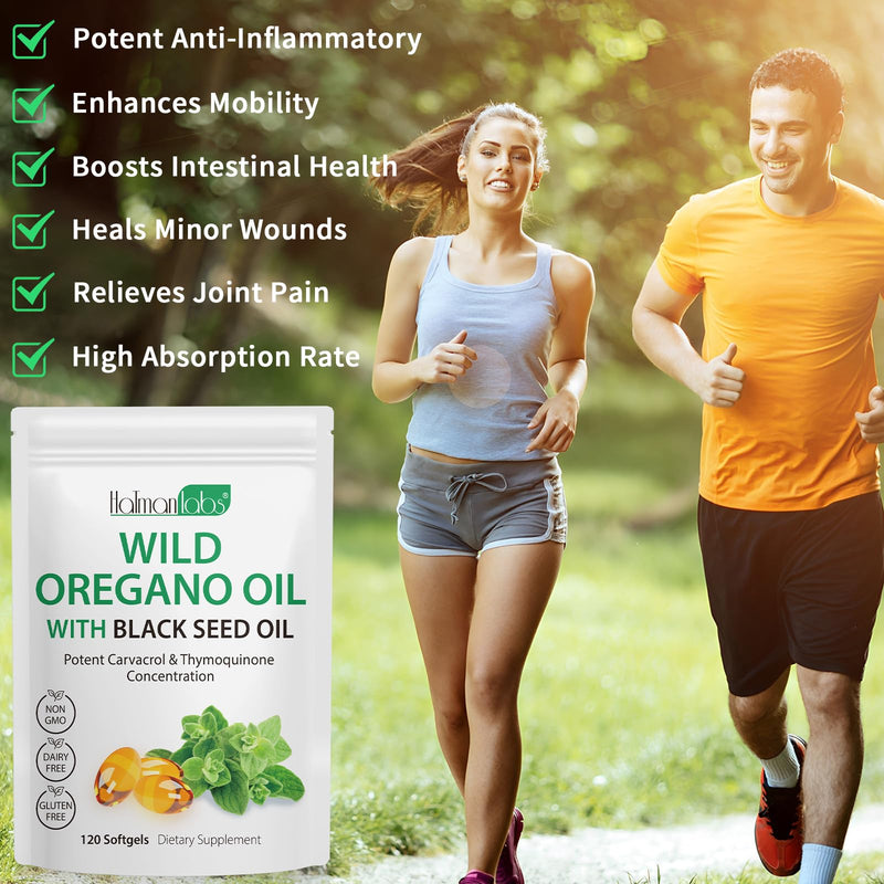 120PCS Oil of Oregano with Black Seed Oil Boosts Immune Oregano Oil Capsules Organic, Chlorophyll, Fast Absorption, GMP Certified 120 Count (Pack of 1)