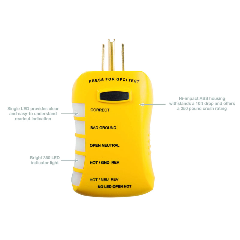 Sperry Instruments ESK2 2-Piece Non-Contact Voltage Detector and GFCI Outlet Circuit Analyzer Tester Kit, Yellow