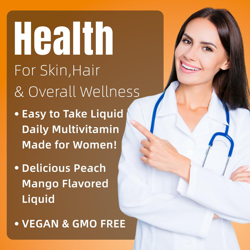 Liquid Multivitamin for Hair Growth | Biotin 10000mcg | Hair & Skin Support Supplement | Clinically Tested for Thicker Hair & Skin Elasticity | Suitable for Women & Men, Ages 18+ | 15.22 Fl Oz (1) 1