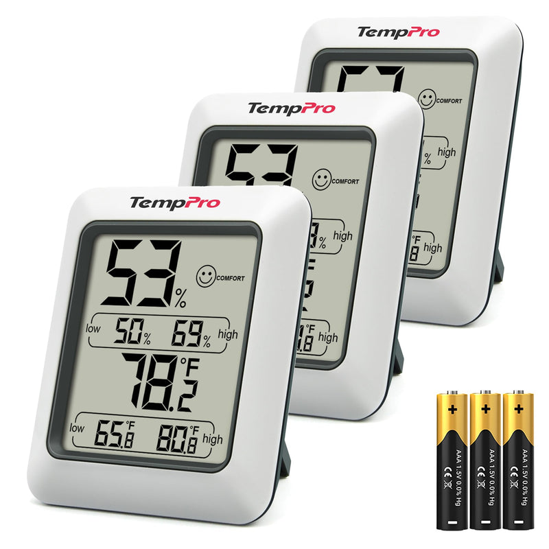 TempPro TP50 3 Pieces Digital Hygrometer Indoor Thermometer Room Thermometer and Humidity Gauge with Temperature Humidity Monitor (Previously ThermoPro) White